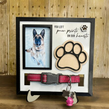 (Dog memorial photo frame) Wooden Pet Photo Frame for Dog Collar Memorial, Animal Gift Box, Keepsake Display
