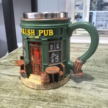 (Skull cup) Creative V8 Engine Mug, Resin Stainless Steel Ornament, Car Lover Gift, Office Desk Decor, Unique Beer Cup