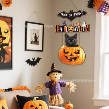 (1pc) Wooden Halloween Door Hanging Decorations Bat Pumpkin Porch Sign Wall Decor Haunted House Ghost Spider Web Holiday Indoor Outdoor Home Ornament
