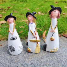 (Witch b (carrying broom)) Halloween Witch Ornaments Resin Figurine Statue, Cute Home Holiday Decor, Witch Craft Gift, Desktop Shelf Decor