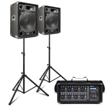 MAX 15" Passive Speaker PA System with PDM-C805A Powered Stage Mixer and Stands