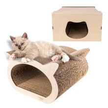 Creative Pets Katzen Kratzbrett | Kratzpappe mit Sperrholz 2in1 Katzenhaus