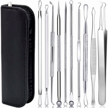 Mitesserentferner-Set, 10-teilig, Akne- und Pickelentferner für Nase und Gesicht, Edelstahl
