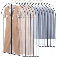 12er-Pack Kleidersäcke für Anzüge und Kleider, 60 x 120/100 cm, schwarzer Rand, transparent, staubdicht, wasserdicht