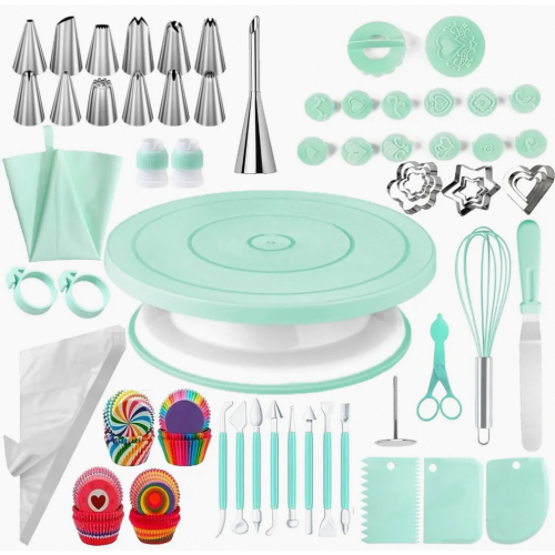 Cake Decorating Set, Rotating Cake Turntable, Cake Stand, Baking Accessories for Beginners and Professionals, Green