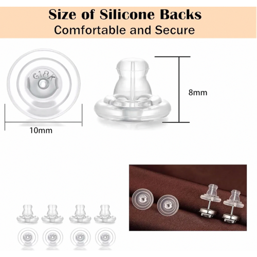 20-Piece Hypoallergenic Silicone Earring Backs, Universal Replacement for Stud and Drop Earrings, Gold and Clear, Secure Earring S 1