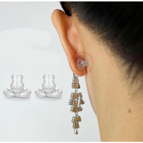 20-Piece Hypoallergenic Silicone Earring Backs, Universal Replacement for Stud and Drop Earrings, Gold and Clear, Secure Earring S 2