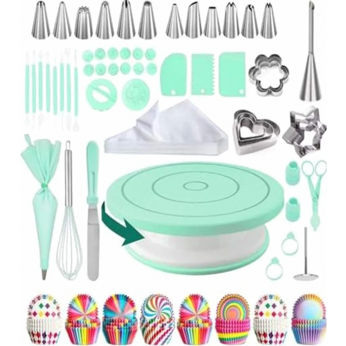 Cake Decorating Set, Rotating Cake Turntable, Cake Stand, Baking Accessories for Beginners and Professionals, Green 1