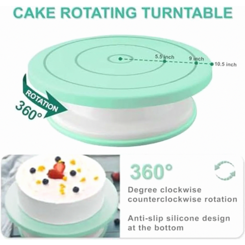 Cake Decorating Set, Rotating Cake Turntable, Cake Stand, Baking Accessories for Beginners and Professionals, Green 2