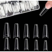 Set van 500 acryl kunstnageltips met transparante doos, natuurlijke transparante coffin-nageltips voor vrouwen