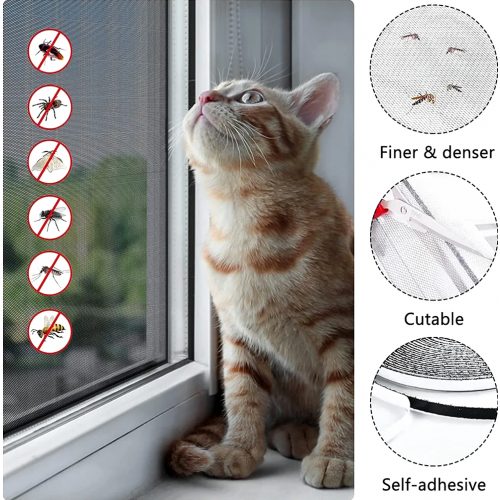 4 Pack Window Mosquito Nets, 150 x 200 cm Fly Screens for Windows, Insect Protection Mesh, Black 2