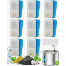 Paquete de 8 filtros de repuesto para bebedero de acero inoxidable para gatos, filtro para bebedero de 2 litros, sistema de filtración de 3 capas.
