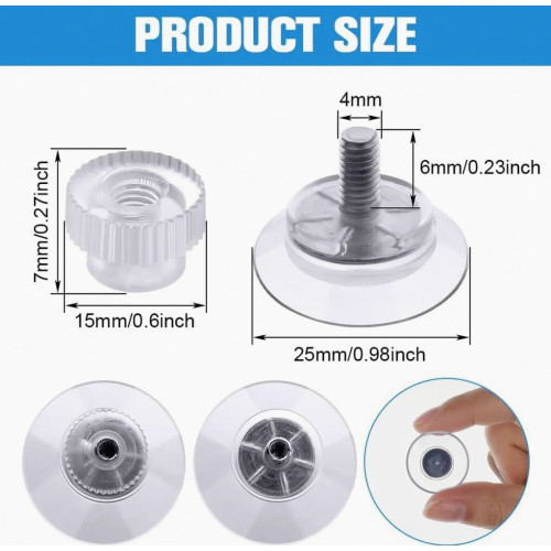 10 Pack Threaded Suction Cups, Reusable 25 mm Diameter Cups with 4 mm Thread, Strong Hold Replacement Pads, Compatible with Parkin 1
