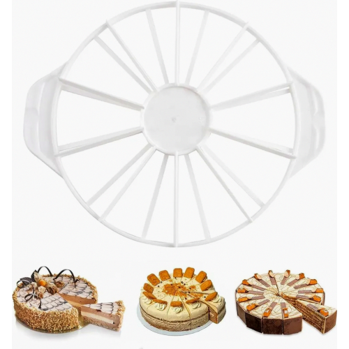 Cake Divider 10/12 Slice Cutter with Handle, Double Sided Round Plastic Tool for Even Slices, Reusable Kitchen Gadget, White