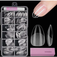 Set van 120 korte amandelvormige gelnageltips, 11 maten, transparante kunstnagels met lijm en nagelvijl.