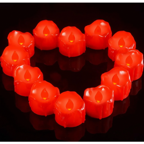 LED Tea Lights with Timer, 12 Pack Electric Red Flickering LED Candles, Long Lasting Timer Function for Wedding, New Year, Living