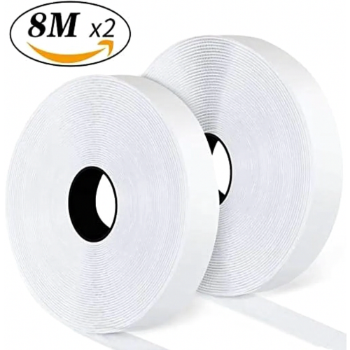 Self Adhesive Hook and Loop Tape, 8 Meter Extra Strong Double Sided 20mm Wide Fastening Strip, White 1