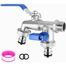 Wasserhahn Garten Doppel Auslaufhahn 1\u002F2 Zoll & 3\u002F4 Zoll Kugelhahn Doppelwasserhahn aus Messing mit 2 * Gratis Schlauchanschlüsse1*Rollend