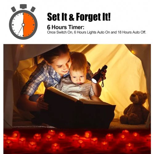 LED Tea Lights with Timer, 12 Pack Electric Red Flickering LED Candles, Long Lasting Timer Function for Wedding, New Year, Living 2