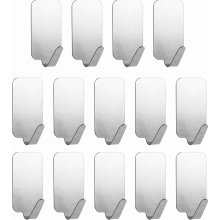 Self Adhesive Stainless Steel Hooks, 14 Pack No Drill Wall Hooks, Strong Waterproof Towel Hooks for Kitchen Bathroom Living Room T