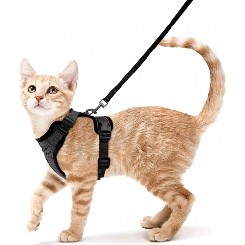 Escape-Proof Cat Harness with Leash, Adjustable Kitten Harness Set, Black, Size S for Small Cats