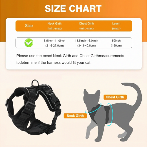 Escape-Proof Cat Harness with Leash, Adjustable Kitten Harness Set, Black, Size S for Small Cats 2