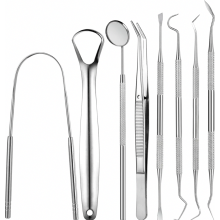 8 Piece Stainless Steel Dental Cleaning Kit, Plaque and Tartar Remover Tools, Oral Care Set for Teeth Cleaning, Hygienic and Durab