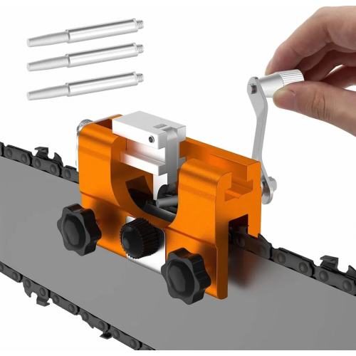 Portable Chainsaw Sharpener Kit, Hand Crank Chain Sharpening Tool, Orange, Compatible with Electric Chainsaws, Durable Accessory f