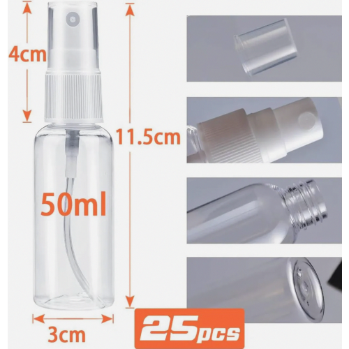 50 Pack 50ml Empty Mini Spray Bottles, Small Plastic Refillable Atomizer Bottles for Water, Alcohol and Daily Use 1