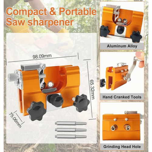 Portable Chainsaw Sharpener Kit, Hand Crank Chain Sharpening Tool, Orange, Compatible with Electric Chainsaws, Durable Accessory f 2