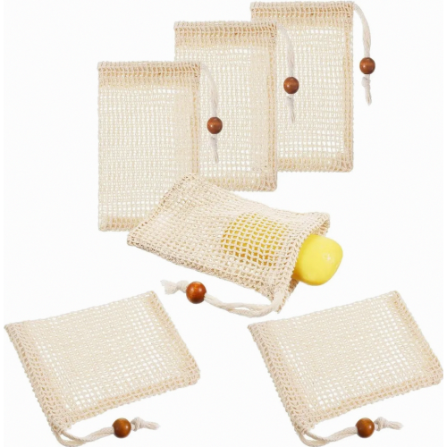 6 Pack Cotton Soap Saver Bags for Solid Soap, Drawstring Mesh Pouches for Bath and Shower Use