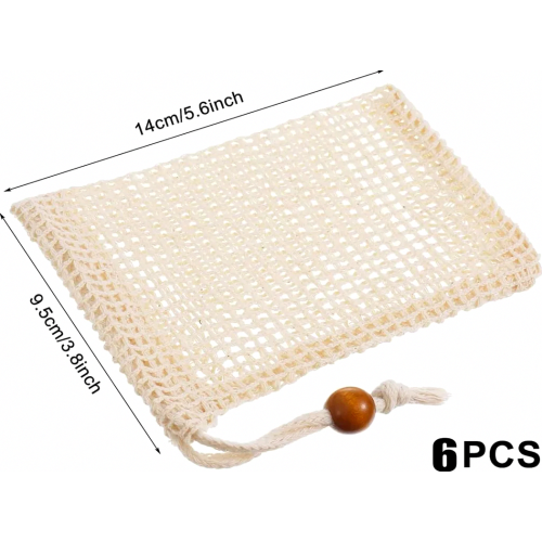 6 Pack Cotton Soap Saver Bags for Solid Soap, Drawstring Mesh Pouches for Bath and Shower Use 1