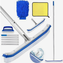 Poolbürsten-Set, 45 cm Poolreinigungsbürste mit verstellbarer 180 cm Aluminiumstange und verstärkter Edelstahlrückseite