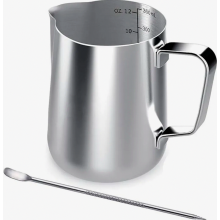 350-ml-Milchaufschäumkännchen aus Edelstahl mit Messmarkierung, Handmilchkännchen und Latte-Art-Stift, Barista-Becher