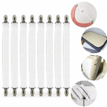 Verstellbare Bettlakenbänder, 8er-Pack elastische Lakenbefestigungen mit Metallclips, weiße Bettlakenhalter für Spannbettlaken