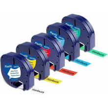 Ersatz-Etikettenband-Set für LetraTag-Drucker, 12 mm x 4 m, kompatibel mit XR LT100H LT110T, 5er-Pack, Schwarz auf Weiß