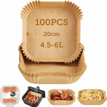 Backpapier-Einlagen für Heißluftfritteusen, 100er-Packung, 20 cm, ungebleichte, antihaftbeschichtete Einwegblätter für 4 bis 7,3 Liter Heißl