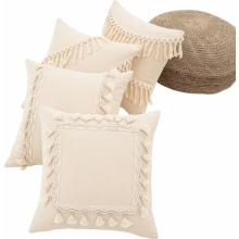 4er-Pack Kissenbezüge mit Quasten, 45 x 45 cm, Boho-Stil, beige Leinenoptik, ohne Füllung