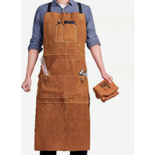 Leather Welding Apron with 6 Tool Pockets, Flame Resistant and Heat Resistant Work Apron with Adjustable Cross Back Straps