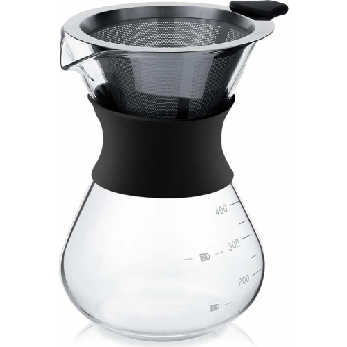 Handfilter-Kaffeebereiter aus Edelstahl mit Permanentfilter, 400 ml, Schwarz