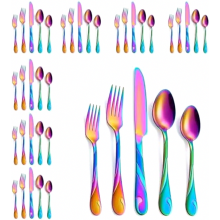 Regenbogen-Besteckset für 8 Personen, 40-teiliges Edelstahl-Besteckset, glänzendes Metallic-Geschirr mit Gabeln, Messern und Löffel
