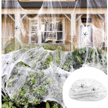 Halloween Spider Web Decoration 200g with 40 Black Spiders and 12 Bats for Indoor and Outdoor Halloween Horror Party Decor Large C