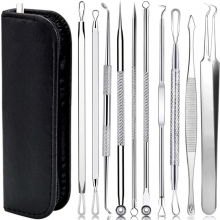 10-delige set voor het verwijderen van mee-eters, roestvrijstalen comedonenextractors voor acne, puistjes en gezichtsverzorging van de neus.