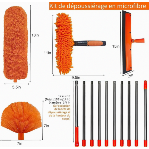 Telescopic Dusting Brush 6m, Extendable Microfiber Duster with 1.5 to 4.9 m Handle, Window Squeegee with Scrubber, Spider Web Clea 1
