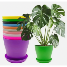 10er-Pack Kunststoff-Blumentöpfe mit Untersetzern, 14 cm große dekorative Pflanztöpfe, farbenfrohe Anzuchttöpfe mit mehreren Abflusslöchern