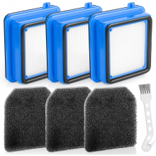 Staubsauger-Filterset für AEG QX6, QX7 und QX8-2, bestehend aus 3 Vorfiltern für den Motor, 3 Hygienefiltern und 1 Reinigungsbürste.