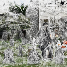 Halloween-ulkokoriste, 330 g joustavat hämähäkinverkot 60 muovihämähäkillä, sisä-Halloween-juhlakoristeet kotiin, pihalle ja podiumille