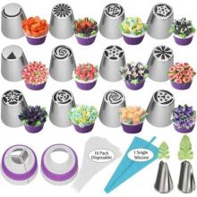 12 Russian Piping Nozzles Plus 1 Professional Piping Bag, 27-Piece Cake Decorating Set for Baking and Dessert Decoration