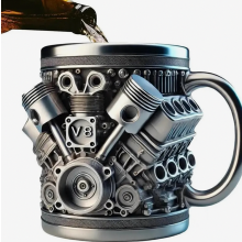 Gepersonaliseerde roestvrijstalen mok, V8-motordesign, 295 ml, handgemaakt, duurzaam en stijlvol, ideaal voor autoliefhebbers, koffie, verjaardag.