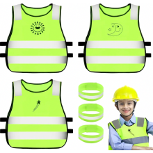 Set van 3 neongele veiligheidsvesten voor kinderen met reflecterende strip, veiligheidskleding met patroon voor autoritjes, fietstochten en wandelin